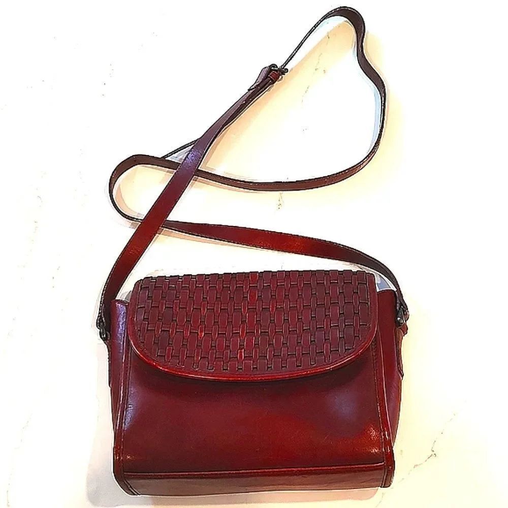 Woven Brown Leather Crossbody Shoulder Bag